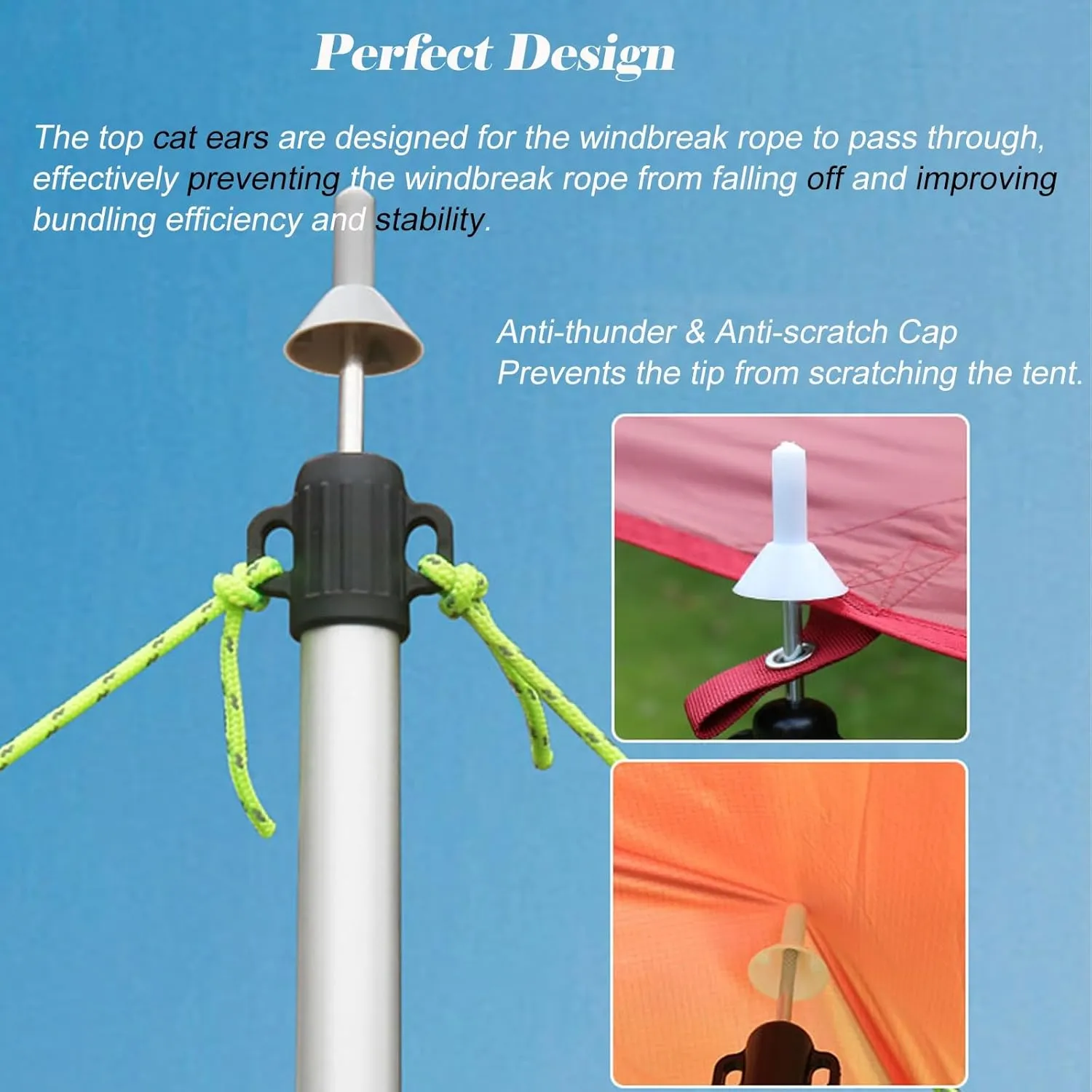 Portable Telescoping Tarp Poles, Aluminum Alloy Adjustable Length Tent Poles with Non-Slip Silicone Feet Covers, Lightweight Awning Poles for Rain Fly(Black)