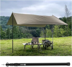 Portable Telescoping Tarp Poles, Aluminum Alloy Adjustable Length Tent Poles with Non-Slip Silicone Feet Covers, Lightweight Awning Poles for Rain Fly(Black)