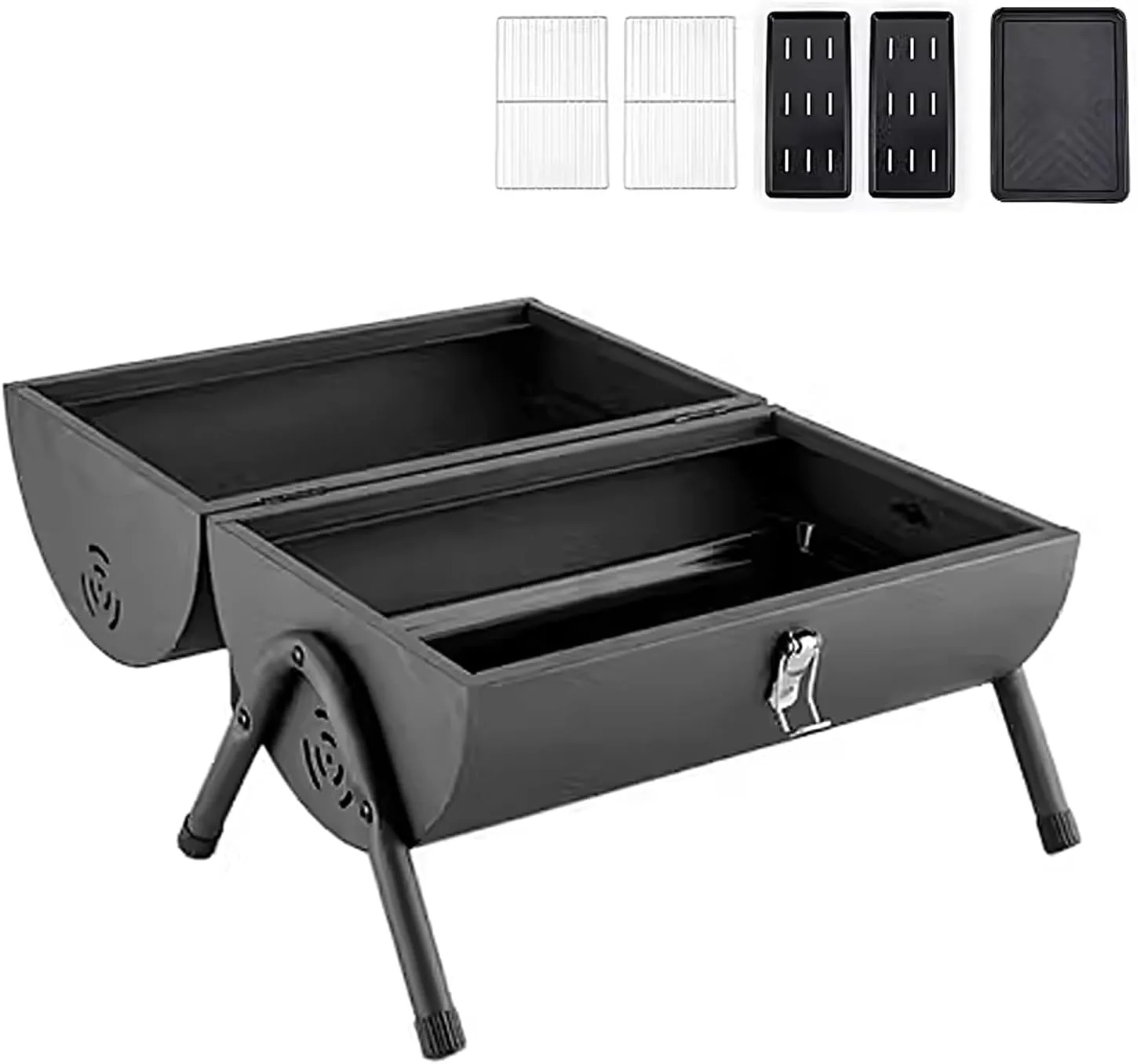 Portable Wood Burning Stove, Camp Stoves for Camping with Handle and Lid, Double Sided Grilling Area with Temperature Display, for Camping Traveling Barbecuing(Gray)