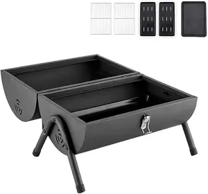 Portable Wood Burning Stove, Camp Stoves for Camping with Handle and Lid, Double Sided Grilling Area with Temperature Display, for Camping Traveling Barbecuing(Gray)