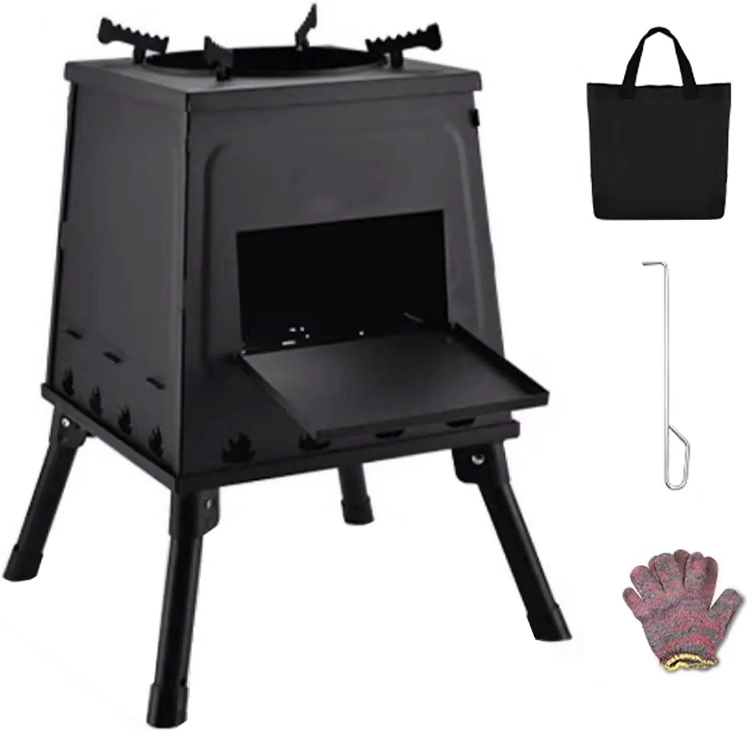 Portable Wood Burning Stove Two Sizes Compact and Easy to Carry Carbon Steel Tent Stoves Wood Burning Foldable Legs with Carrying Bag Camp Stove(30 * 25 * 47CM)