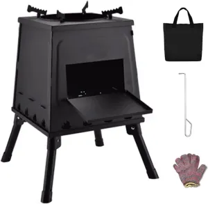 Portable Wood Burning Stove Two Sizes Compact and Easy to Carry Carbon Steel Tent Stoves Wood Burning Foldable Legs with Carrying Bag Camp Stove(30 * 25 * 47CM)