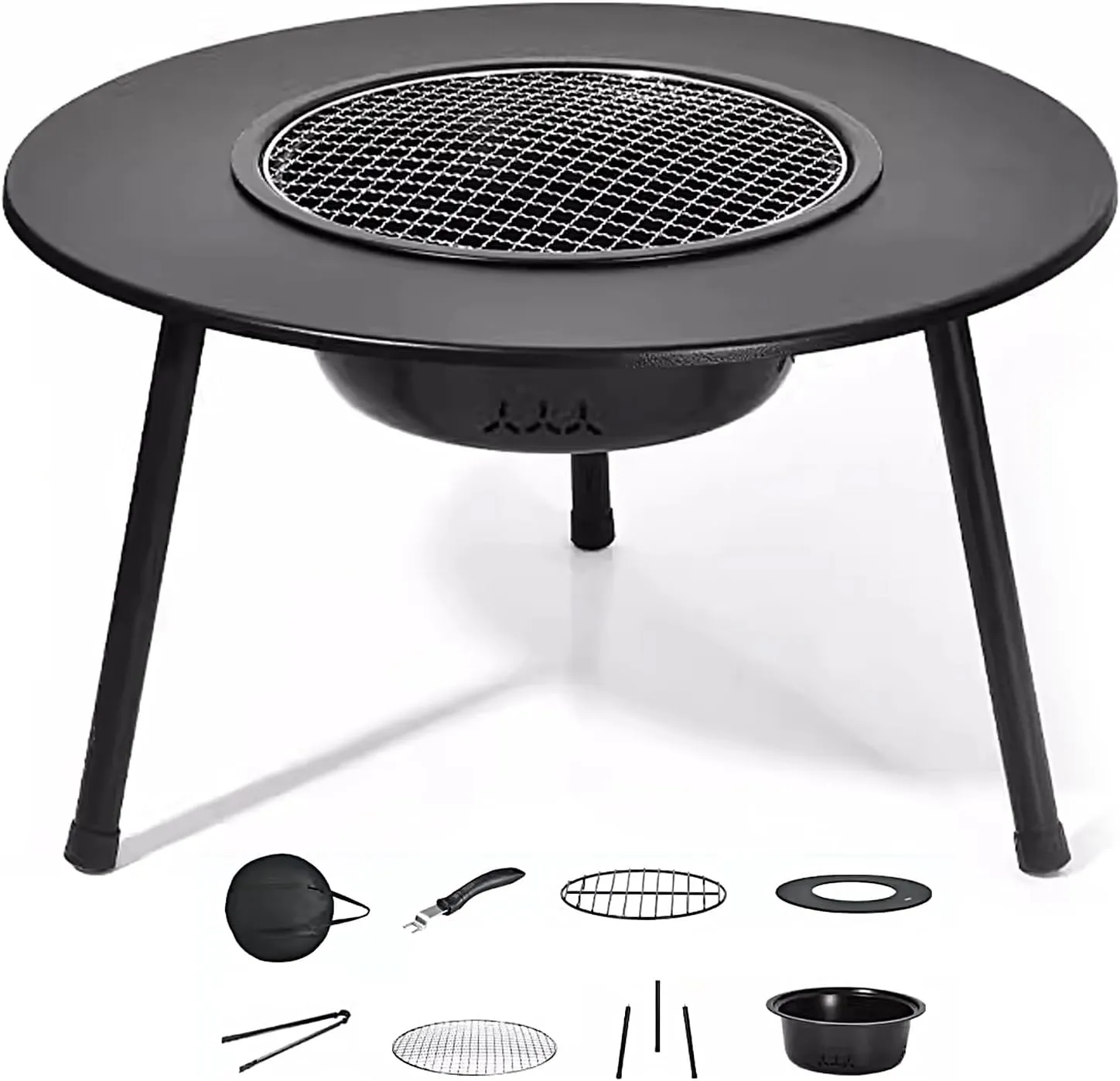 Portable Wood Stove for Camping, Camping Cookware with Baking Net, 0.8mm Thickened Carbon Steel Tabletop, Tent Burner with Portable Carrying Bag(65 * 65 * 42.5cm)