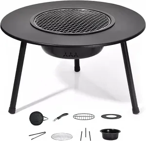 Portable Wood Stove for Camping, Camping Cookware with Baking Net, 0.8mm Thickened Carbon Steel Tabletop, Tent Burner with Portable Carrying Bag(65 * 65 * 42.5cm)