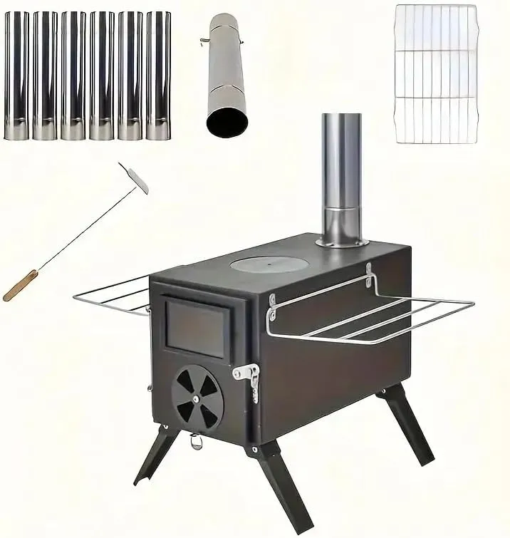 Portable Wood Stove, Hot Tent Stove, Carbon Steel Camping Wood Stove for Camping, Ice Fishing, Hunting