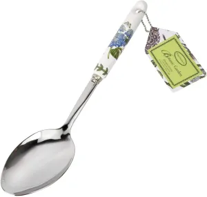 Portmeirion Botanic Garden 12.5" Serving Spoon, Hydrangea Motif - Porcelain Handle & Stainless Steel, Chip-Resistant Glaze - Ideal Kitchen Tool for Cooking & Serving - Everyday Kitchen Tools