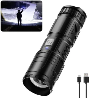 Powerful Flashlight,USB C Rechargeable Flashlights High Lumens, Portable Handheld Zoomable LED Flashlights,3 Lighting Modes IP65 Waterproof Bright Tactical Flashlight for Outdoor,Camping,Emergency