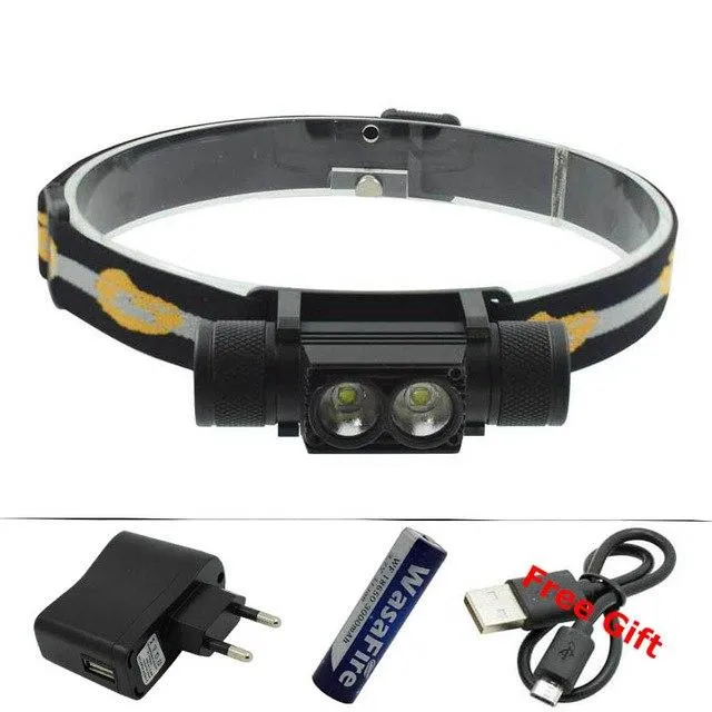 Powerful LED Headlamp Headlight XM-L2 LED USB Rechargeable Head Lamp Bike Light Fishing Flashlight Torch  Charger  18650 Battery