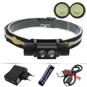 Powerful LED Headlamp Headlight XM-L2 LED USB Rechargeable Head Lamp Bike Light Fishing Flashlight Torch  Charger  18650 Battery