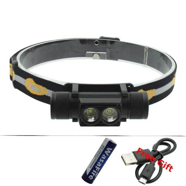 Powerful LED Headlamp Headlight XM-L2 LED USB Rechargeable Head Lamp Bike Light Fishing Flashlight Torch  Charger  18650 Battery