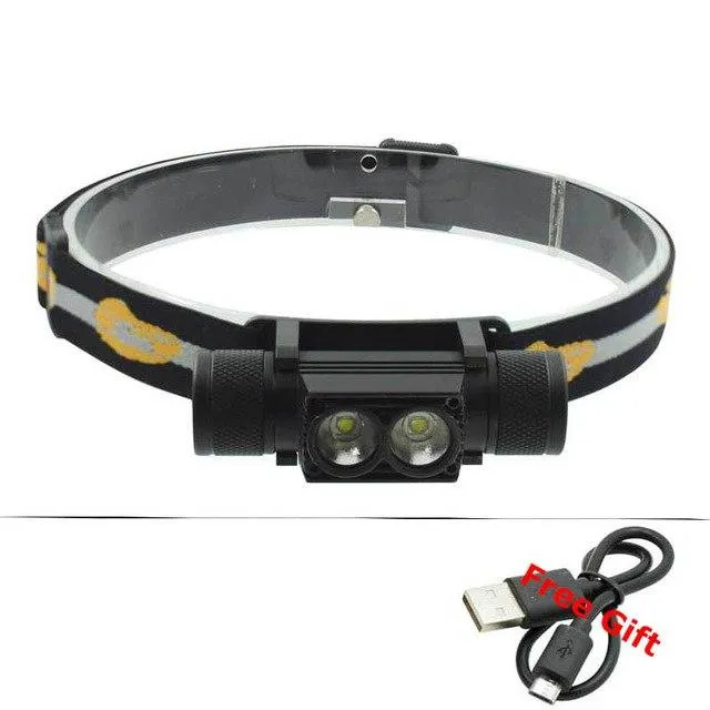 Powerful LED Headlamp Headlight XM-L2 LED USB Rechargeable Head Lamp Bike Light Fishing Flashlight Torch  Charger  18650 Battery