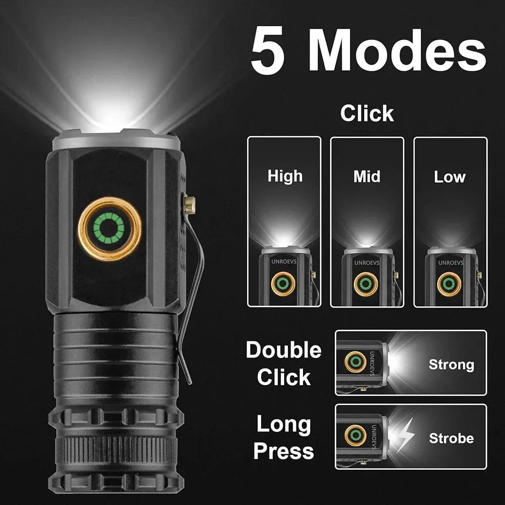 Powerful Mini LED Flashlight 2000 Lumens Rechargeable Waterproof Pocket Torch with Magnet for Hiking and Camping