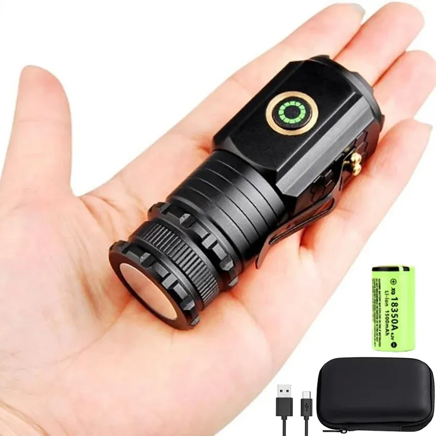 Powerful Mini LED Flashlight 2000 Lumens Rechargeable Waterproof Pocket Torch with Magnet for Hiking and Camping