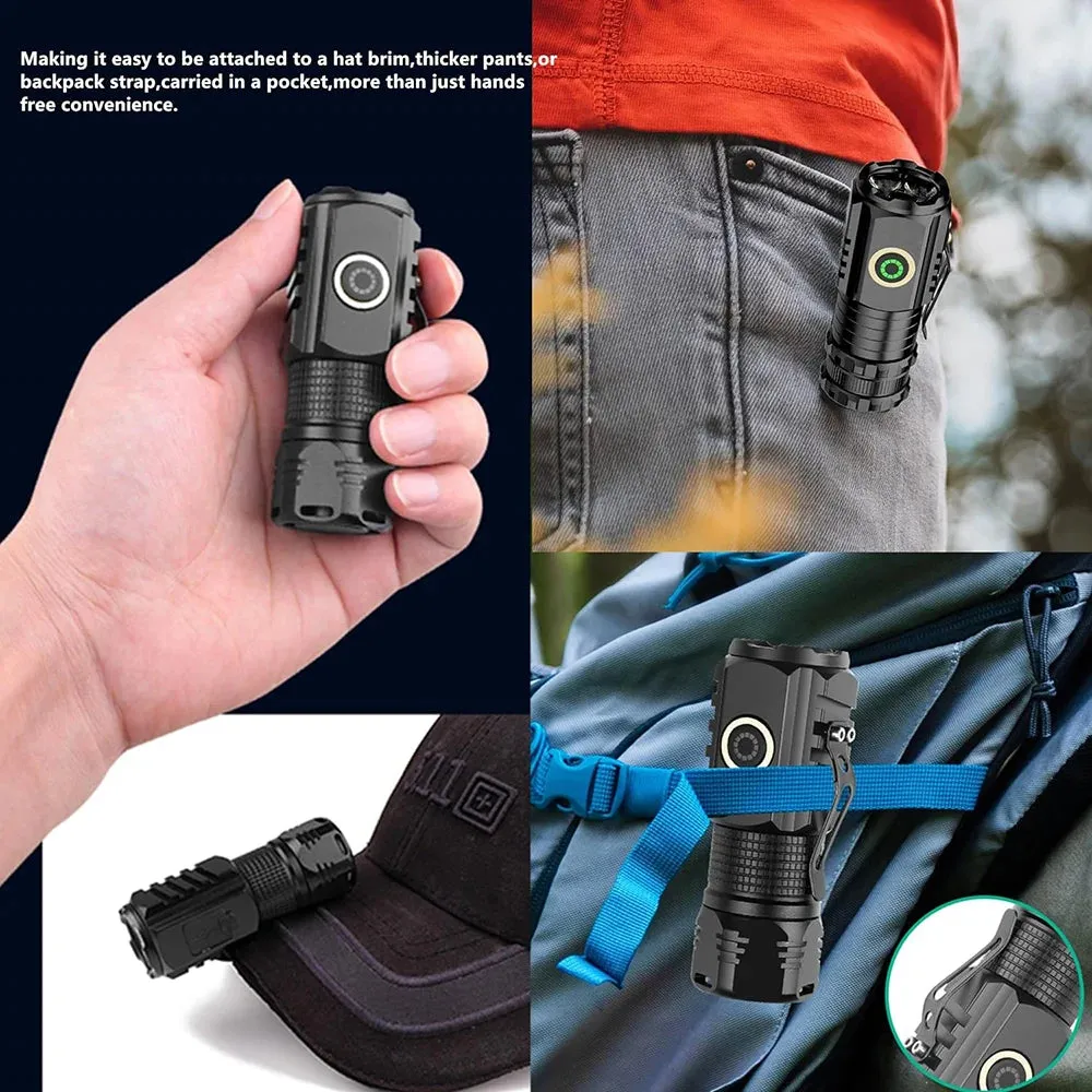 Powerful Mini LED Flashlight 2000 Lumens Rechargeable Waterproof Pocket Torch with Magnet for Hiking and Camping