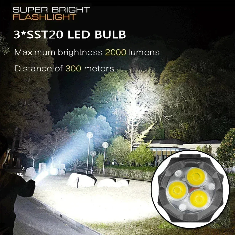 Powerful Mini LED Flashlight 2000 Lumens Rechargeable Waterproof Pocket Torch with Magnet for Hiking and Camping
