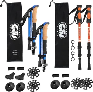 Premium Adult Foldable Hiking Poles & Kids Trekking Poles by USA Brand – Ultra Strong and Lightweight – Orange Aluminum Trekking Poles for Kids & Blue Premium Foldable Hiking Set with Real Cork Grips