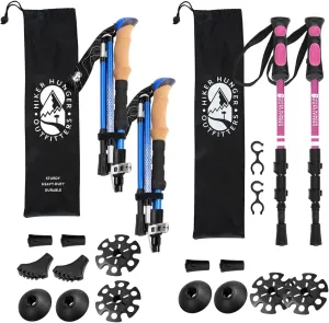 Premium Adult Foldable Hiking Poles & Kids Trekking Poles by USA Brand – Ultra Strong and Lightweight – Pink Aluminum Trekking Poles for Kids & Blue Premium Foldable Hiking Set with Real Cork Grips