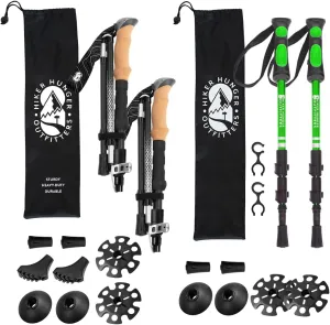 Premium Kids Trekking Poles & Foldable Hiking Poles by USA Brand – Ultra Strong and Lightweight – Green Aluminum Trekking Poles for Kids & Black Premium Foldable Hiking Set with Real Cork Grips