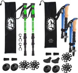 Premium Kids Trekking Poles & Foldable Hiking Poles by USA Brand – Ultra Strong and Lightweight – Green Aluminum Trekking Poles for Kids & Blue Premium Foldable Hiking Set with Real Cork Grips