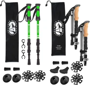 Premium Kids Trekking Poles & Foldable Hiking Poles by USA Brand – Ultra Strong and Lightweight – Green Aluminum Trekking Poles for Kids & Gray Premium Foldable Hiking Set with Real Cork Grips