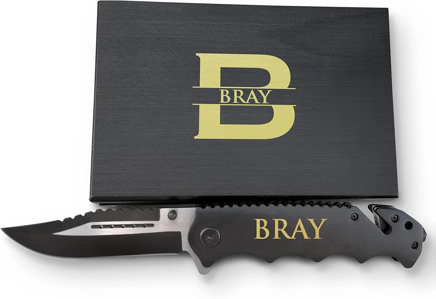 Premium Personalized Knife With Glass Breaker, Seat Belt Cutter Knife, Survival Tactical Knife, Black Finished Handle Personalized Knife