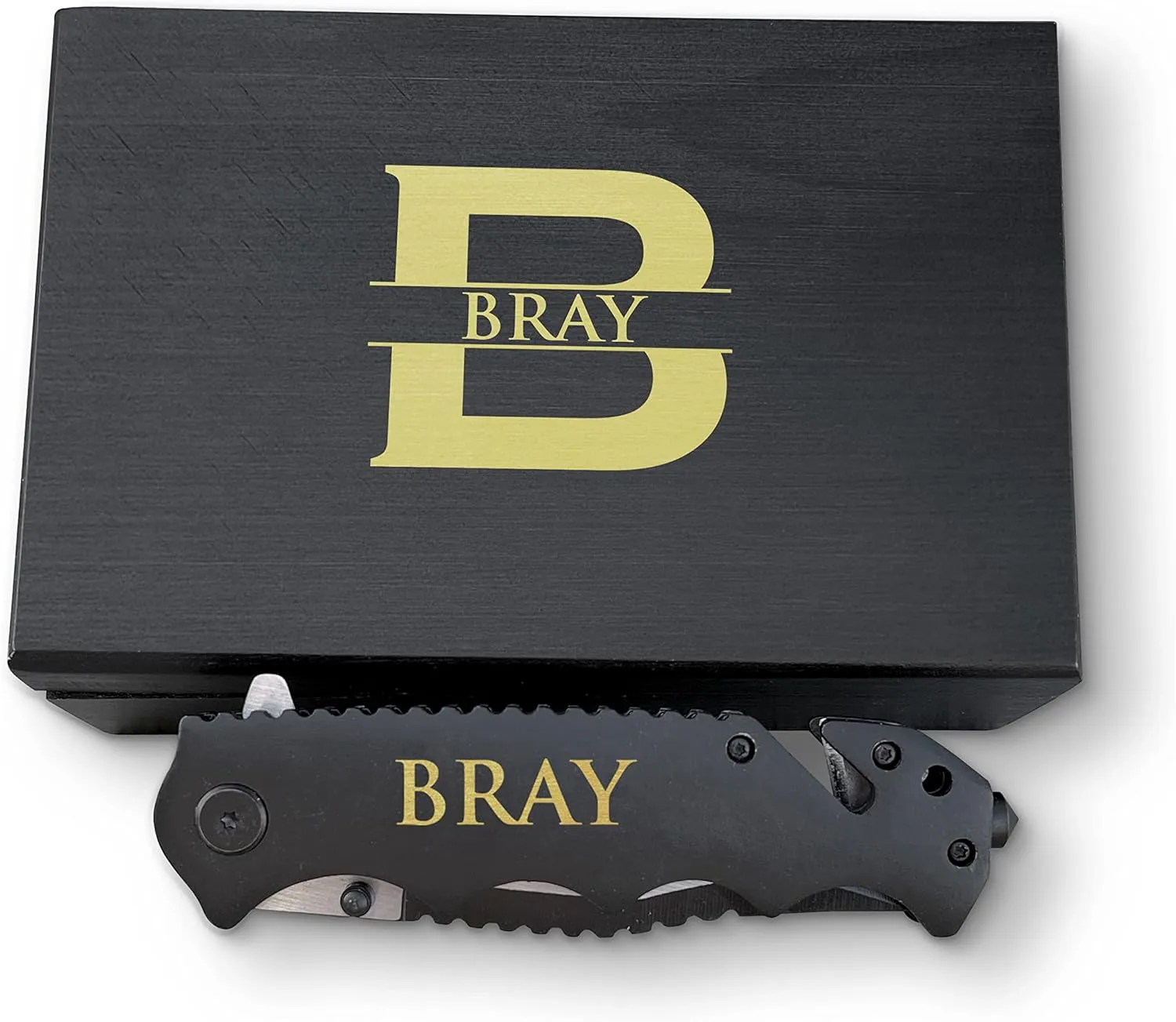 Premium Personalized Knife With Glass Breaker, Seat Belt Cutter Knife, Survival Tactical Knife, Black Finished Handle Personalized Knife