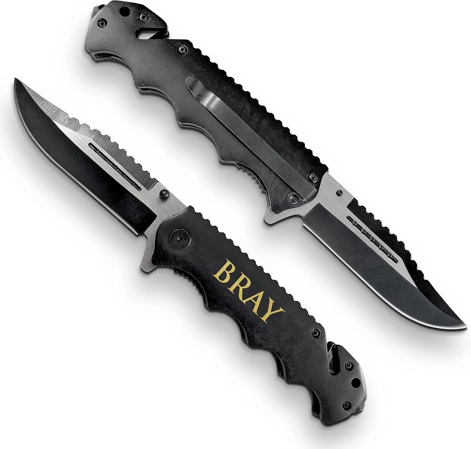 Premium Personalized Knife With Glass Breaker, Seat Belt Cutter Knife, Survival Tactical Knife, Black Finished Handle Personalized Knife