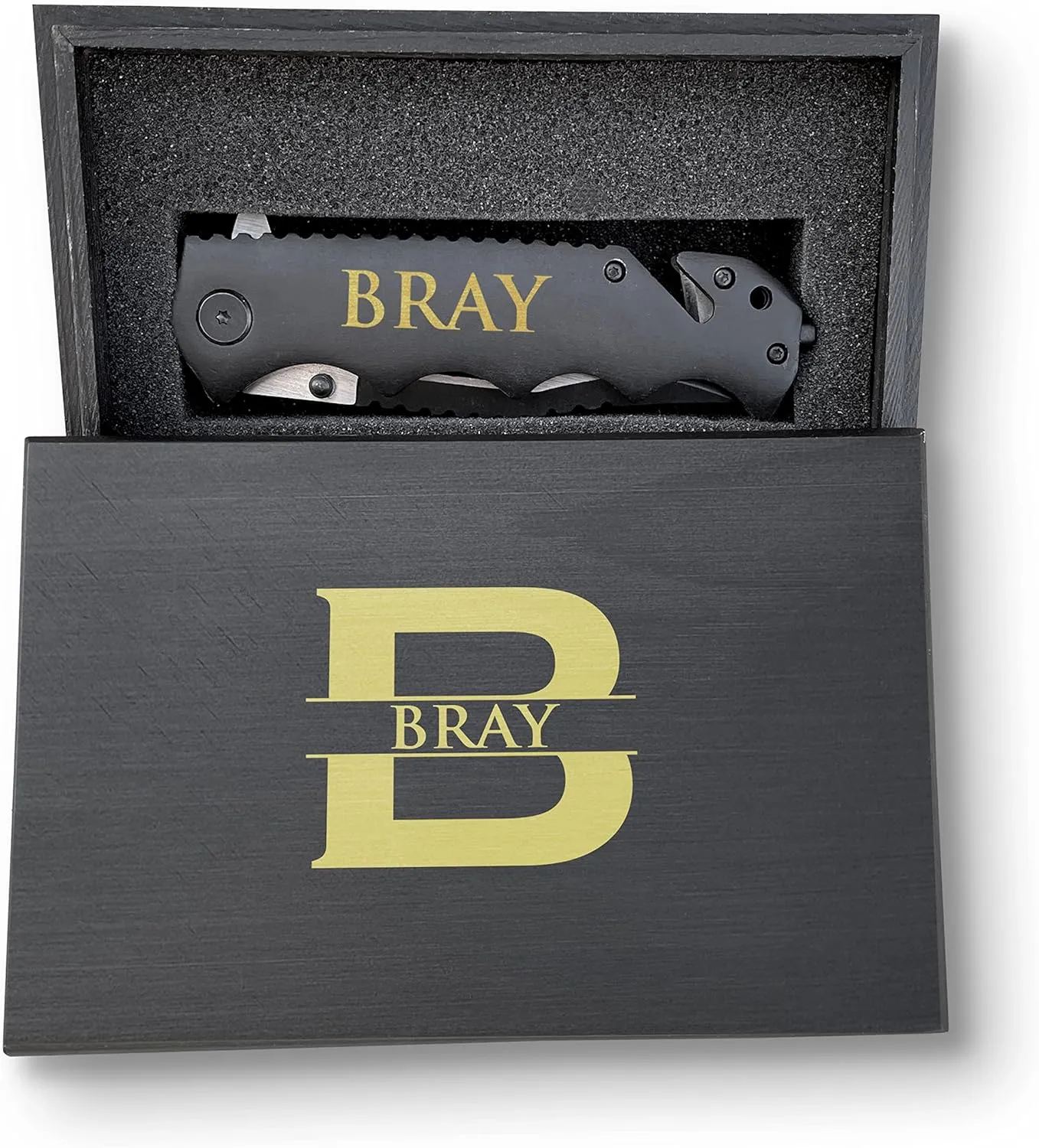 Premium Personalized Knife With Glass Breaker, Seat Belt Cutter Knife, Survival Tactical Knife, Black Finished Handle Personalized Knife