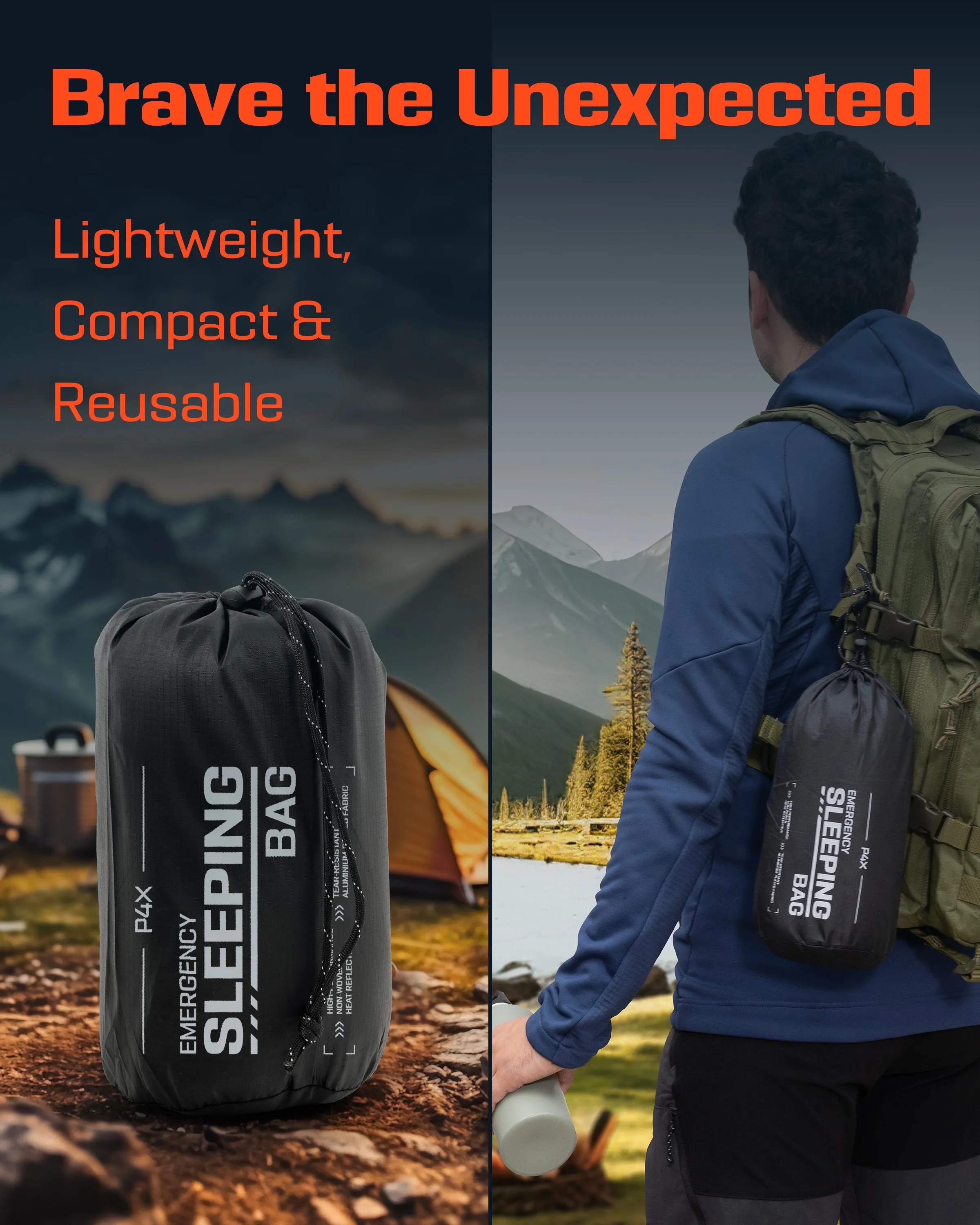 Prepared4X Emergency Sleeping Bag for Survival - Thermal Emergency Bivy Sack, Survival Tarp or Bivvy Tent