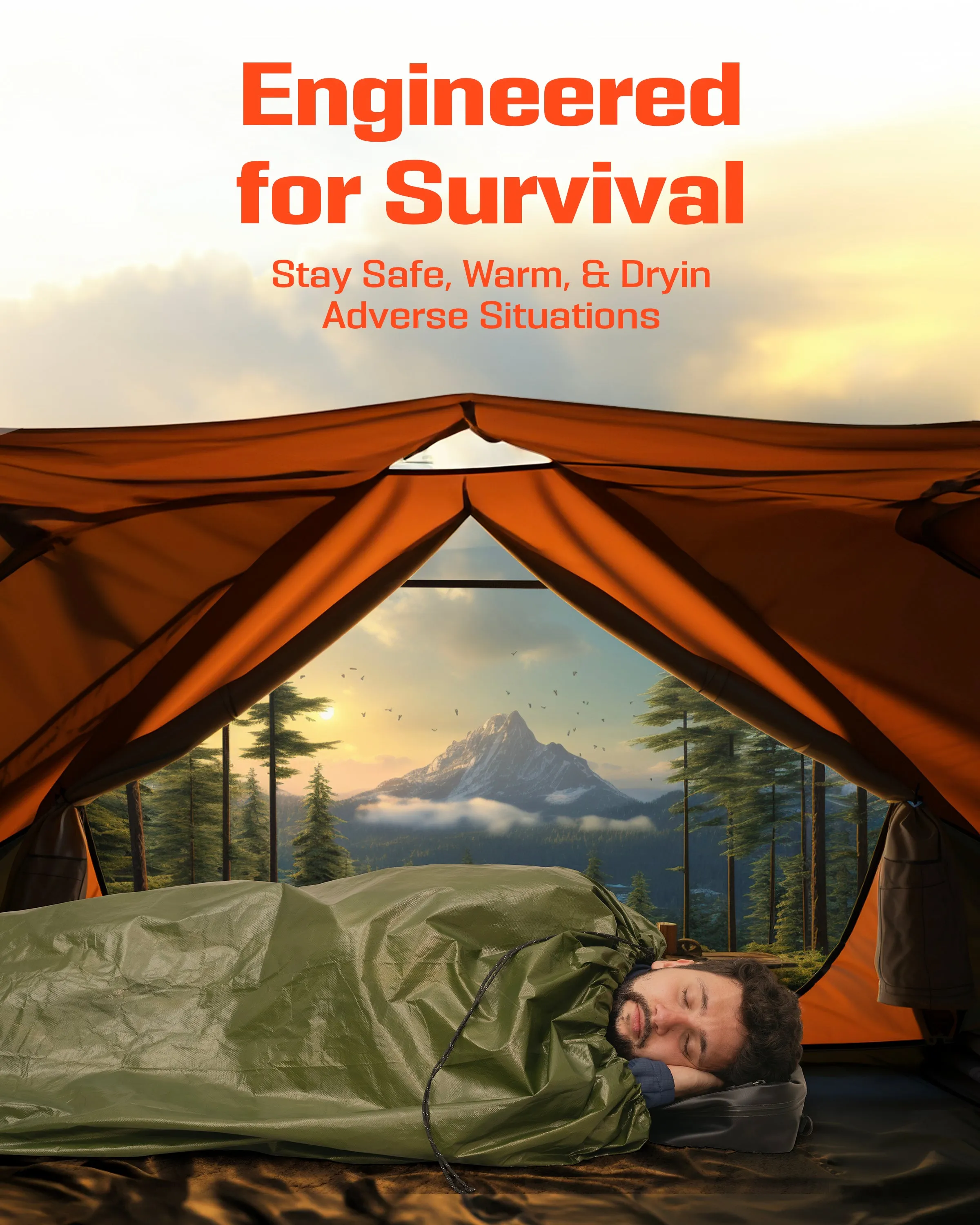 Prepared4X Emergency Sleeping Bag for Survival - Thermal Emergency Bivy Sack, Survival Tarp or Bivvy Tent