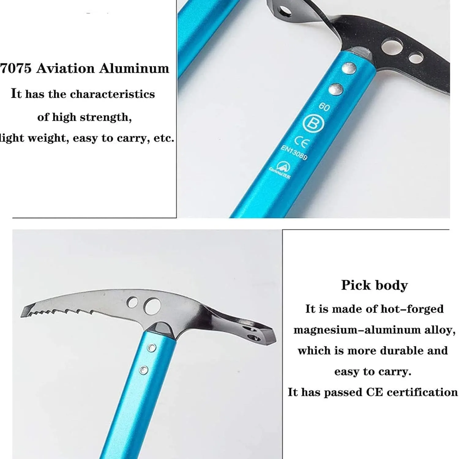 Professional Ice Climbing Axes, Lightweight Outdoor Walking Pickaxe with Aviation Aluminum 23 * 60/65/70/75cm 435g/445g/455g/470g, Climbing Equipment for Mountaineering Hiking Aerial Work