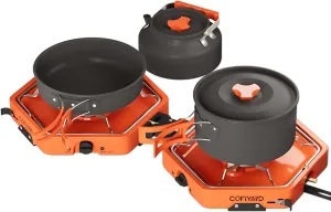 Propane 2 Burner Camping Stove with Carrying Bag, Portable Folding Gas Stove for Camping, Backpacking Camp Stove for Outdoor Cooking, With 17,000 BTU Adjustable Burners for BBQ, Tailgating