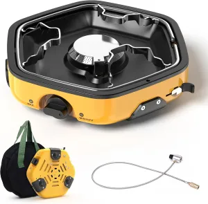 Propane Camping Stove with Carrying Bag,Portable Gas Stove with 8600 BTU Adjustable Burners for Camp Cooking,BBQ, Tailgating and Piezo Ignition