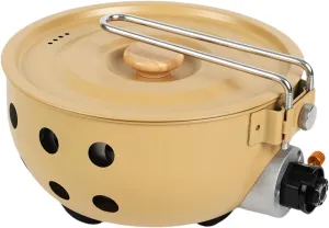 Propane or Butane Portable Windproof Burner Camping Stove,Integrated Pot with Heat Shield and Guard, Outdoor Cooking,Stir-frying,Picnic,Multi-functional Foldable Outdoor Pot (Beige)