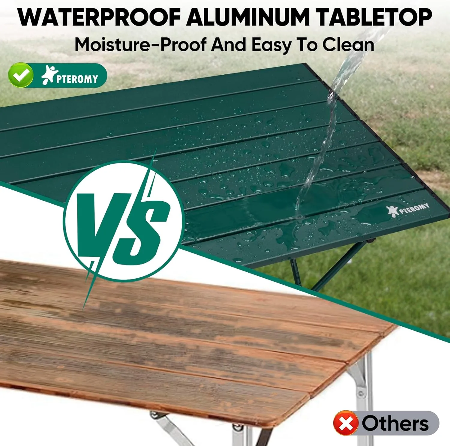 PTEROMY Folding Camping Table, Portable Beach Table with Ultralight Aluminum Tabletop for Travel, Outdoor, Camping, Picnics, and BBQs (Small, Green)
