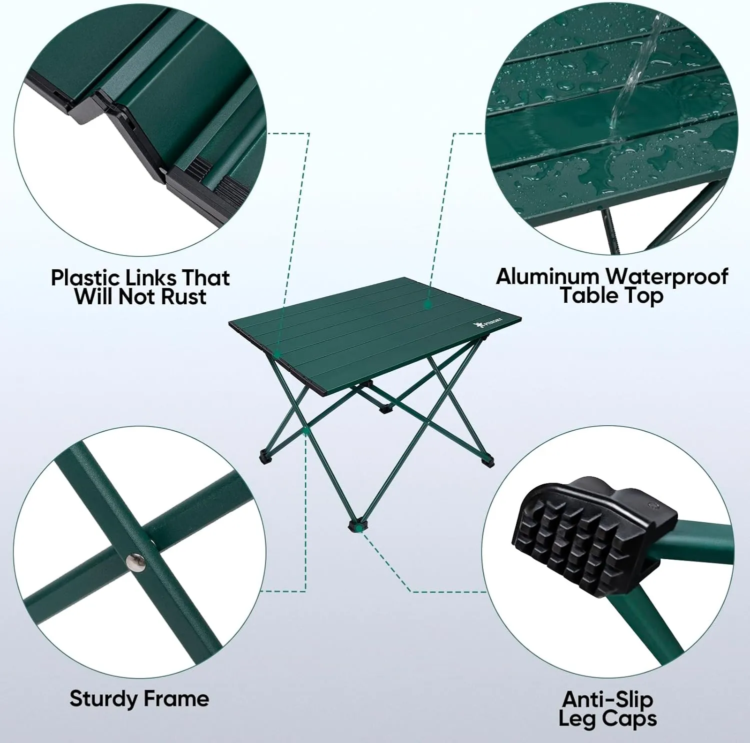 PTEROMY Folding Camping Table, Portable Beach Table with Ultralight Aluminum Tabletop for Travel, Outdoor, Camping, Picnics, and BBQs (Small, Green)