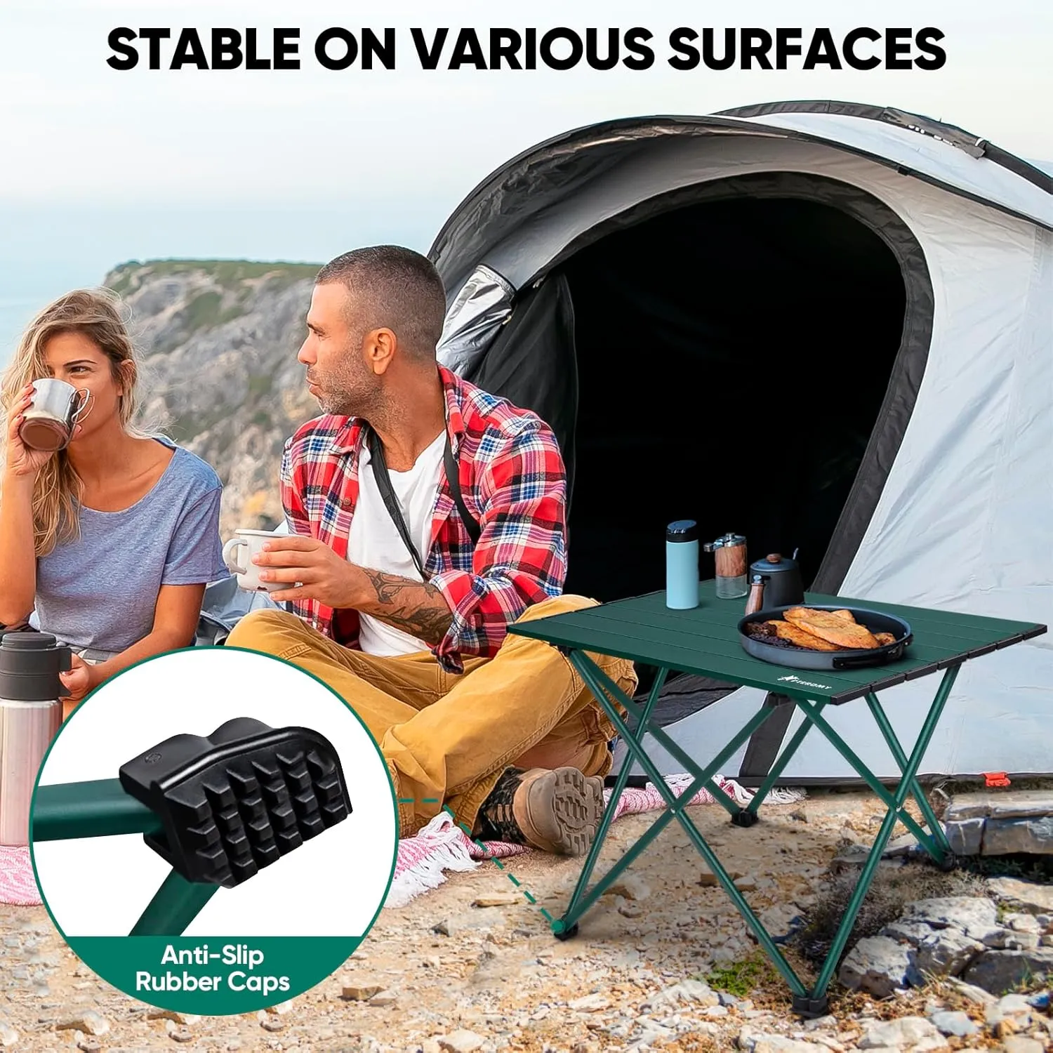 PTEROMY Folding Camping Table, Portable Beach Table with Ultralight Aluminum Tabletop for Travel, Outdoor, Camping, Picnics, and BBQs (Small, Green)