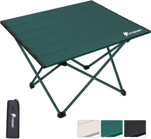 PTEROMY Folding Camping Table, Portable Beach Table with Ultralight Aluminum Tabletop for Travel, Outdoor, Camping, Picnics, and BBQs (Small, Green)
