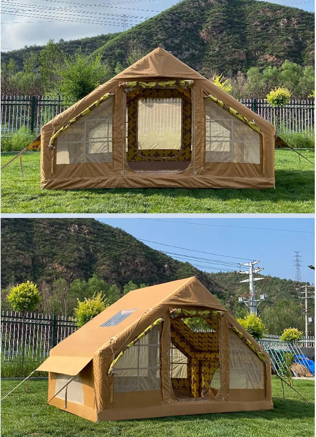 Pyramid Tent 3 Season Cotton Canvas Camping Tent for 3-4 Person Indian Tent - Teepee Pagoda Tent with Double Door for Family Camping