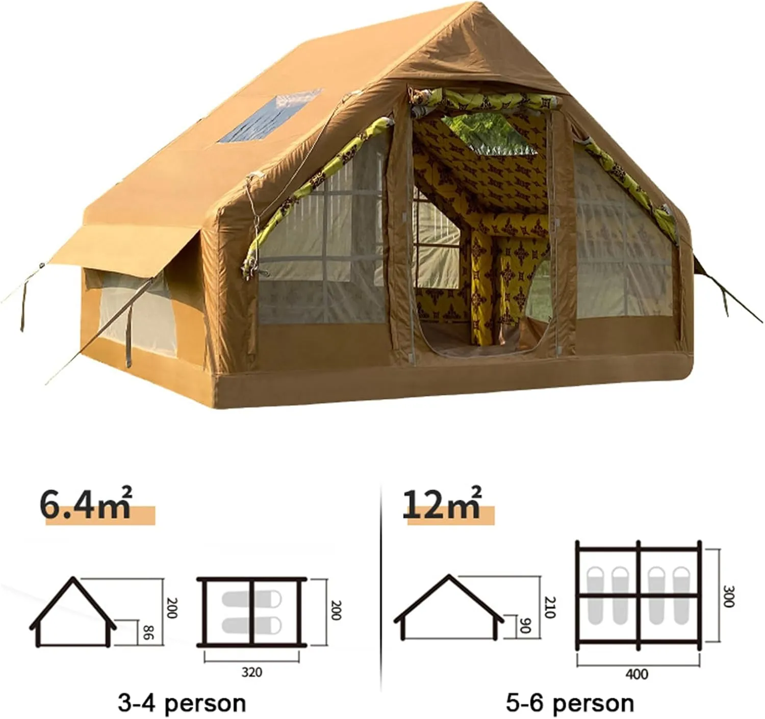 Pyramid Tent 3 Season Cotton Canvas Camping Tent for 3-4 Person Indian Tent - Teepee Pagoda Tent with Double Door for Family Camping