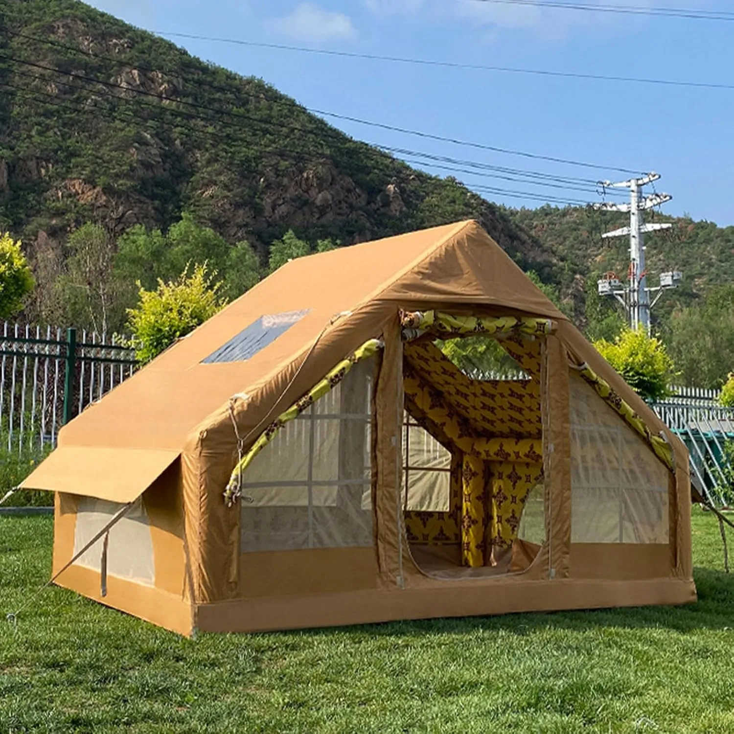 Pyramid Tent 3 Season Cotton Canvas Camping Tent for 3-4 Person Indian Tent - Teepee Pagoda Tent with Double Door for Family Camping