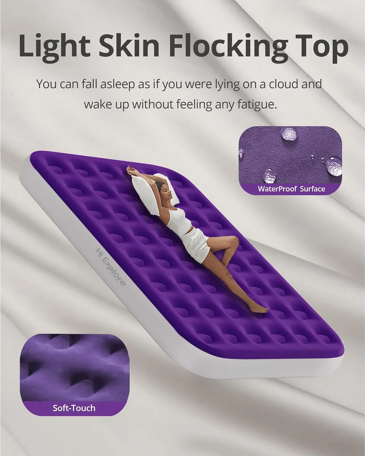 Queen Air Mattress with Built in Pump, with Comfort Plush, Inflatable Blow Up Mattress, for Home, Guests, Camping,(Purple, 10” Height)