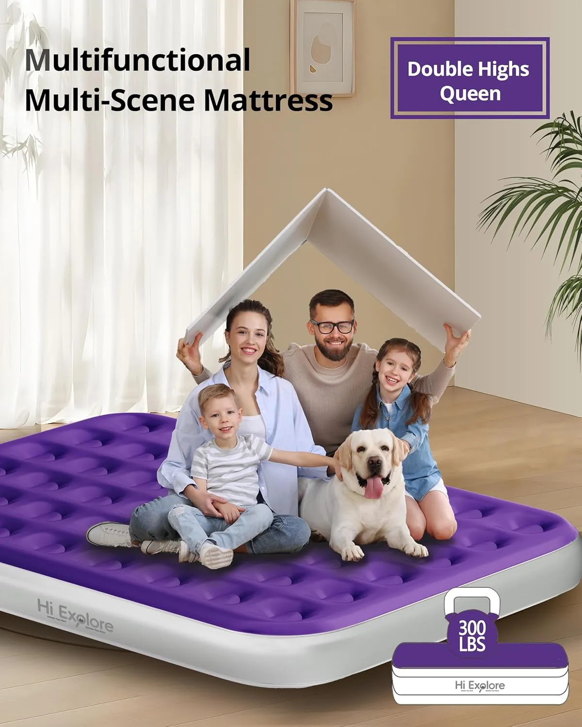 Queen Air Mattress with Built in Pump, with Comfort Plush, Inflatable Blow Up Mattress, for Home, Guests, Camping,(Purple, 10” Height)