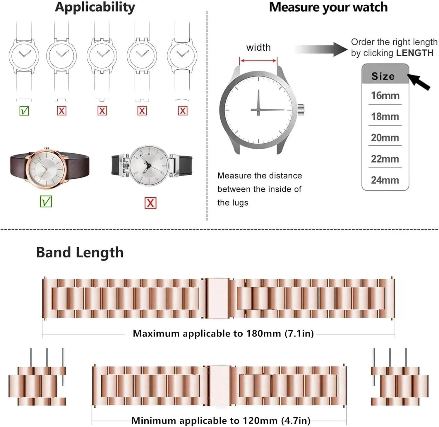 Quick Release Stainless Steel Watch Band Metal Matte brushed Watch Strap 18mm 20mm 22mm Smartwatch Replacement Band Men Women