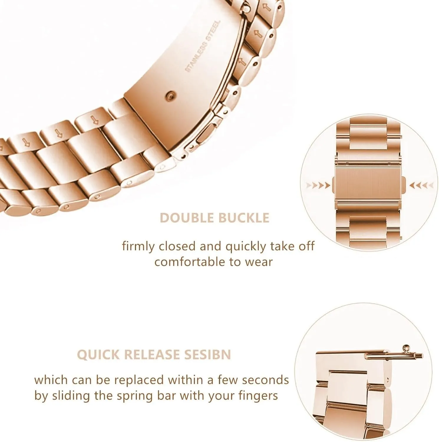 Quick Release Stainless Steel Watch Band Metal Matte brushed Watch Strap 18mm 20mm 22mm Smartwatch Replacement Band Men Women