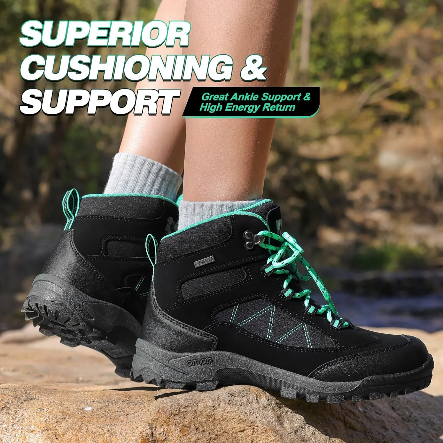 R CORD Womens Hiking Boots Waterproof Hiking Boots Womens Non-Slip Hiking Shoes Backpacking Boots All Day Walking Boots Outdoor