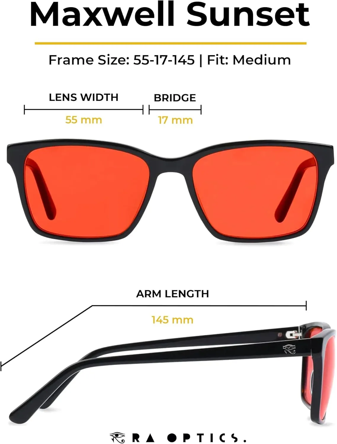 Ra Optics Maxwell Frame with Sunset Lenses - Science-Based Blue Light Glasses Increase Sleep Quality - Premium Glasses for Men and Women Block Blue Light from Screens