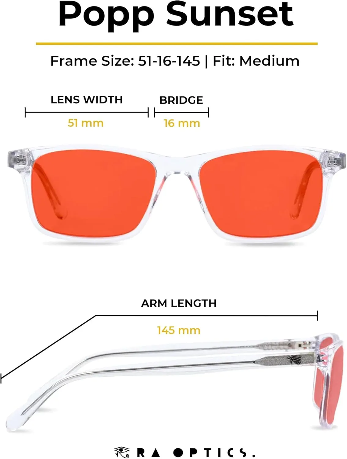 Ra Optics Popp Frame with Sunset Lenses - Science-Based Blue Light Glasses Increase Sleep Quality - Premium Glasses for Men and Women Block Blue Light from Screens