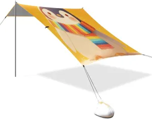 Rainbow Cartoon Penguin Foldable Beach Tent UPF50  Easy Setup Portable Sunshade with Sand Pockets for Camping Trips, Fishing, Backyard Fun or Picnics
