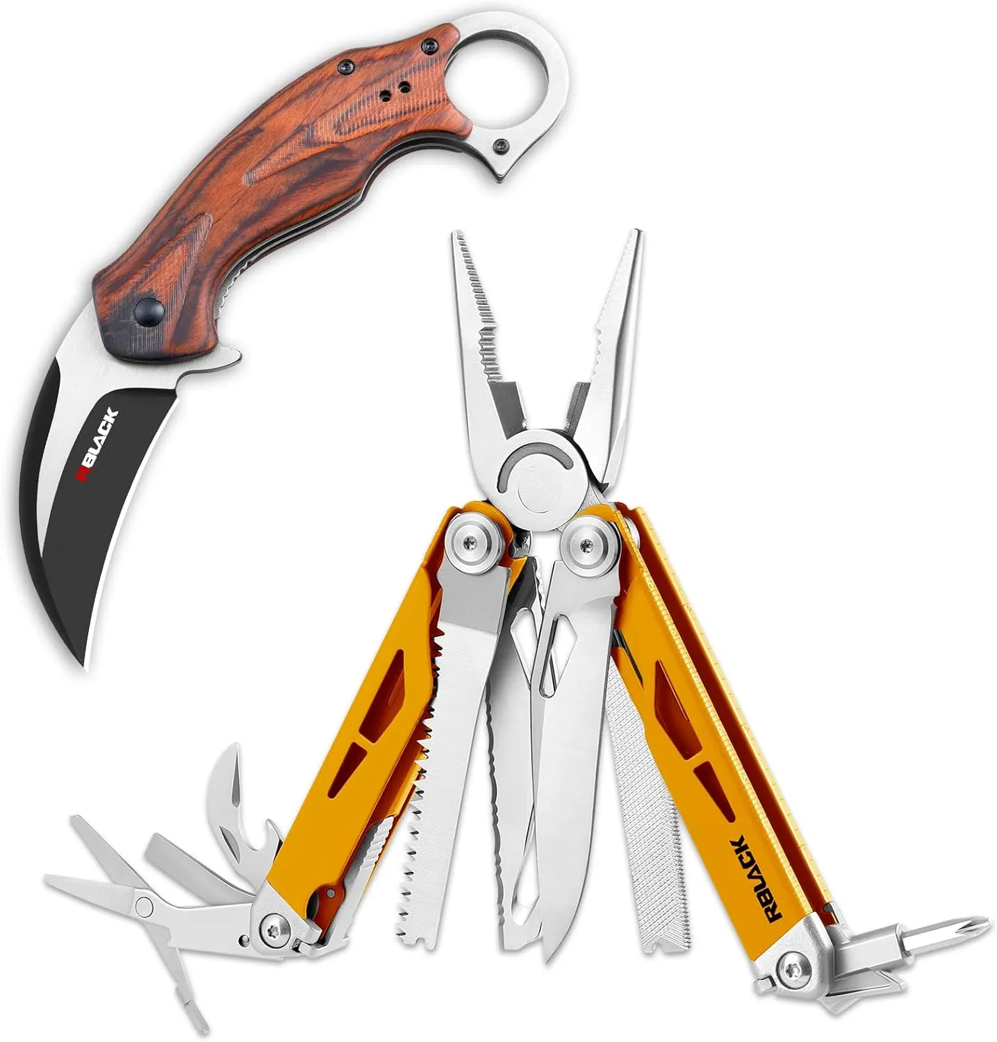 Rblack 21-in-1 Multitool Pliers and Karambit Folding Knife, Great Multitool with EDC Knife Set